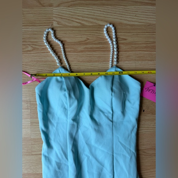 Betsey Johnson x Loren Gray 'Pearl Plunge' Light Aqua Blue Maxi Dress Sz 2 NWT - Picture 8 of 12